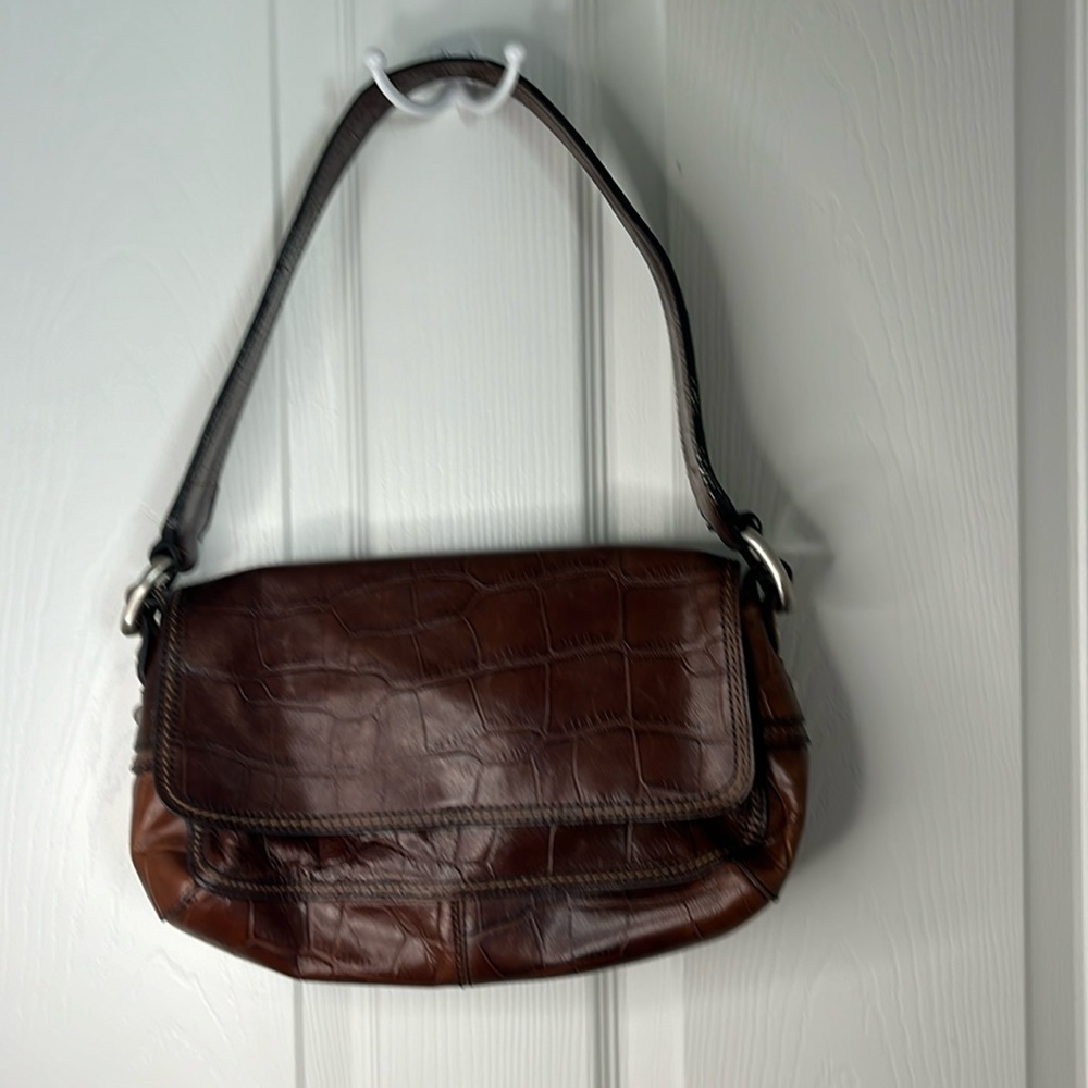 Brown Croc-Embossed Leather Shoulder Bag